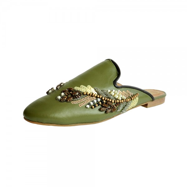 Feathers Mule - Olive